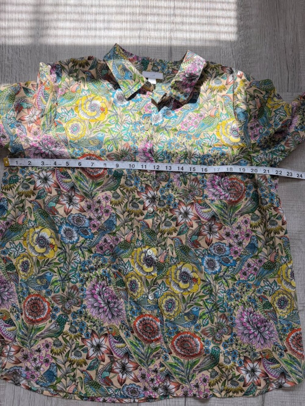 J. Jill Womens Size M Button-Up Shirt Floral Bird Cotton Long Sleeve Botanical - Picture 5 of 8